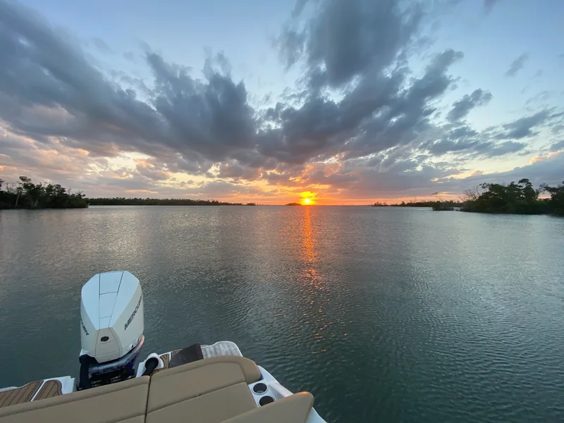 Sunset over Pine Island Sound viewed from a boat